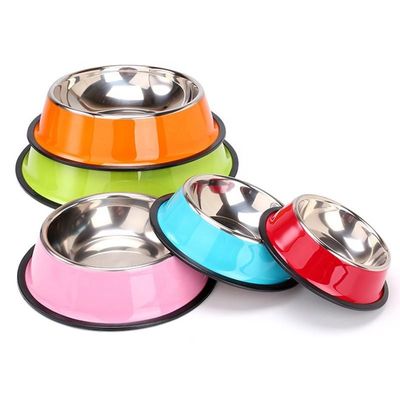10oz - 50oz Volume Non Slip Pet Feeder Powder Coated Stainless Steel Dog Food Bowl