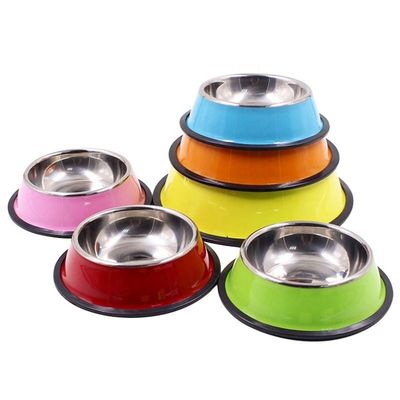 10oz - 50oz Volume Non Slip Pet Feeder Powder Coated Stainless Steel Dog Food Bowl
