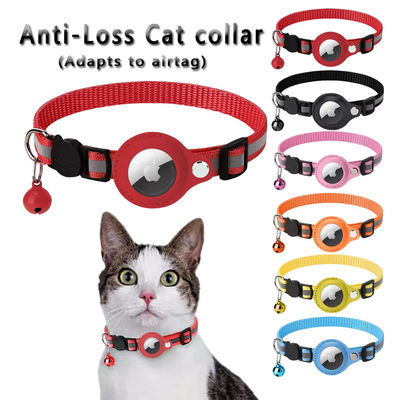 Solid Pattern Pet Collar Reflective Anti Loss Airtag Cat Collar PU Polyester Iron