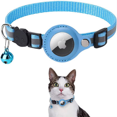 Solid Pattern Pet Collar Reflective Anti Loss Airtag Cat Collar PU Polyester Iron