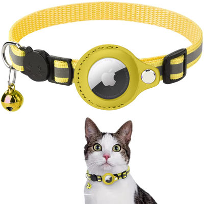 Solid Pattern Pet Collar Reflective Anti Loss Airtag Cat Collar PU Polyester Iron