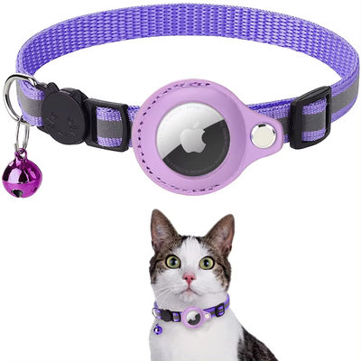 Solid Pattern Pet Collar Reflective Anti Loss Airtag Cat Collar PU Polyester Iron