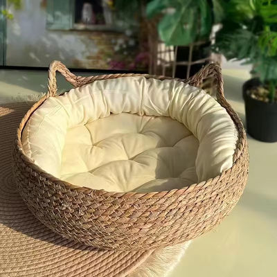 Removable Straw Pet Beds Washable Warm Four Seasons Universal Cat Rattan Bed