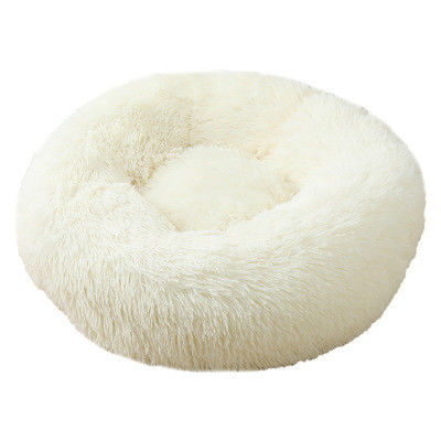 Round Soft Plush Fluffy Donut Cat Bed Washable Portable Dog House Velvet Mats