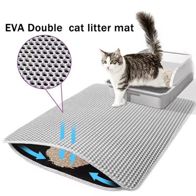 Double Layer Waterproof Cat Litter Trapping Mat Non Slip Washable Cat Litter Box Mat