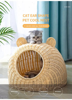 Handmade Woven Dog Cave House Rattan Pet Bed Nest Indoor Cute Cat Bed Cave