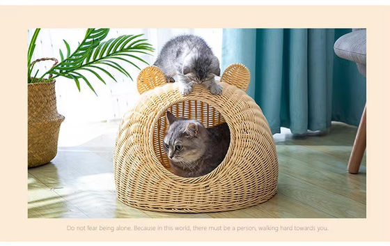 Handmade Woven Dog Cave House Rattan Pet Bed Nest Indoor Cute Cat Bed Cave