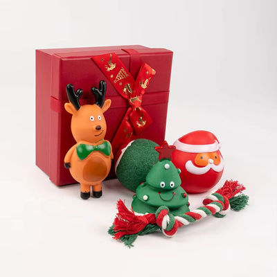 Christmas Interactive Pet Toy Gift Box Cartoon Plush Bone Flying Disc Santa Vocalization Balls