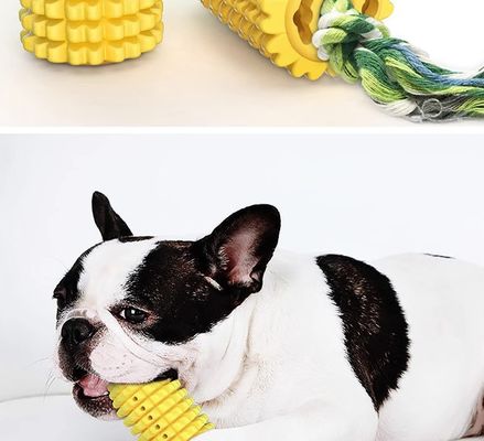 Eco Friendly Dog Treat Dispensing Toy Latex Dog Toothbrush Chew Toy With Cotton Rope