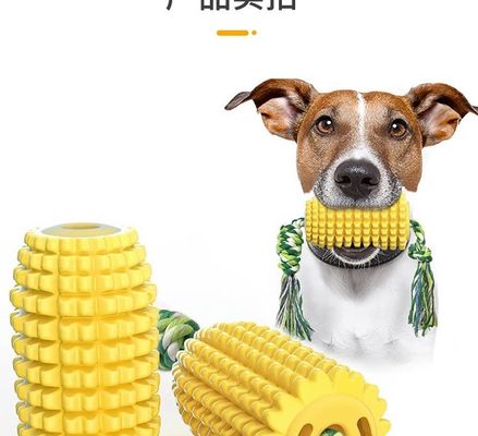 Eco Friendly Dog Treat Dispensing Toy Latex Dog Toothbrush Chew Toy With Cotton Rope