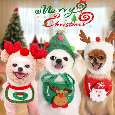 Christmas Dog Hat Cute Pet Accessories Tree Hat Slip Towel Bib For Teddy Fadou