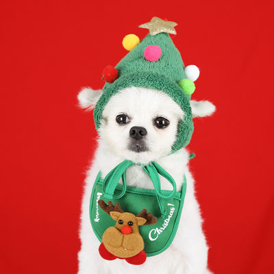 Christmas Dog Hat Cute Pet Accessories Tree Hat Slip Towel Bib For Teddy Fadou