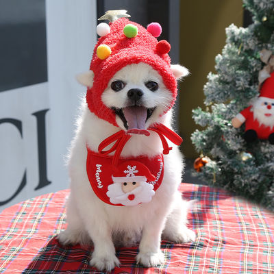 Christmas Dog Hat Cute Pet Accessories Tree Hat Slip Towel Bib For Teddy Fadou