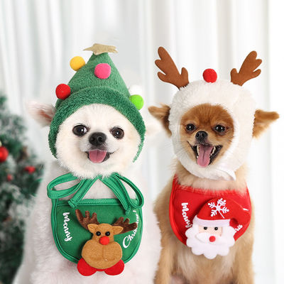 Christmas Dog Hat Cute Pet Accessories Tree Hat Slip Towel Bib For Teddy Fadou