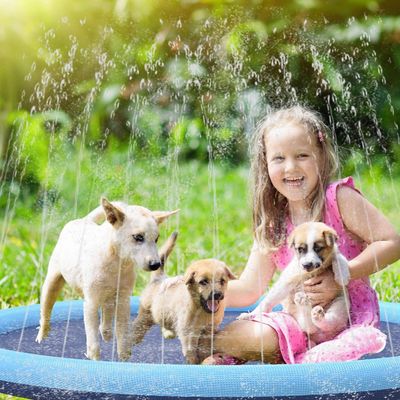Outdoor Foldable Kids Swimming Pool Large Puppy Washing Pet Water Toy PVC Sprinkler Mat