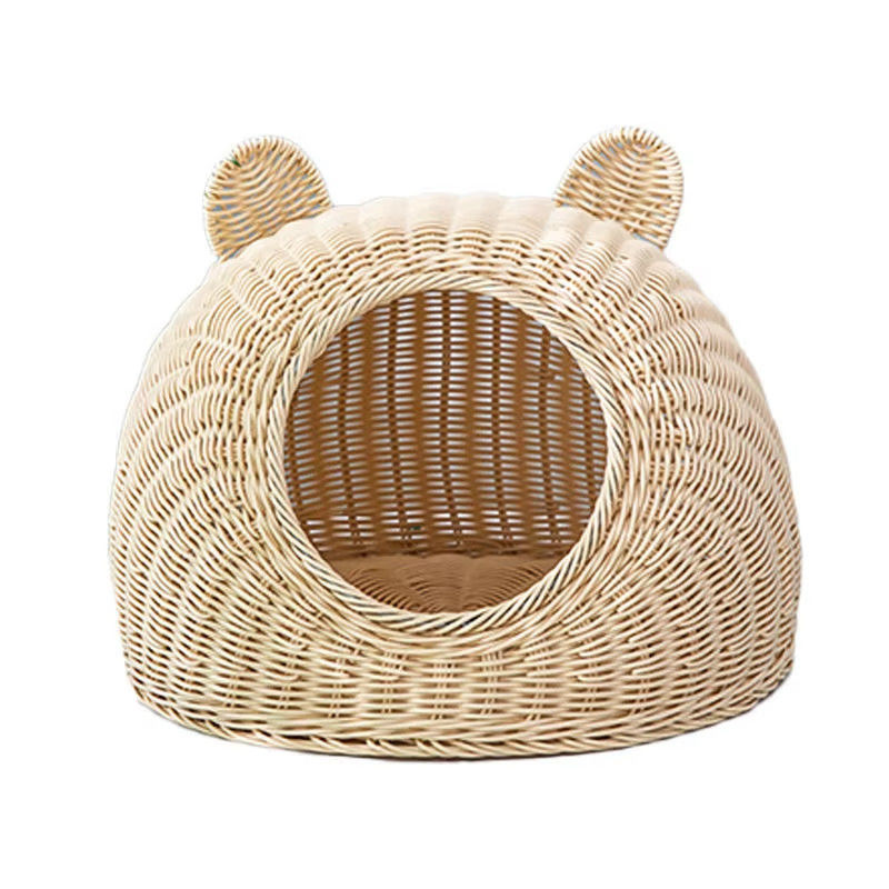 Handmade Woven Dog Cave House Rattan Pet Bed Nest Indoor Cute Cat Bed Cave