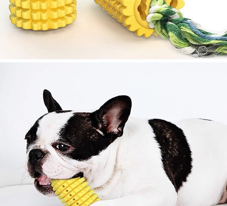 Eco Friendly Dog Treat Dispensing Toy Latex Dog Toothbrush Chew Toy With Cotton Rope