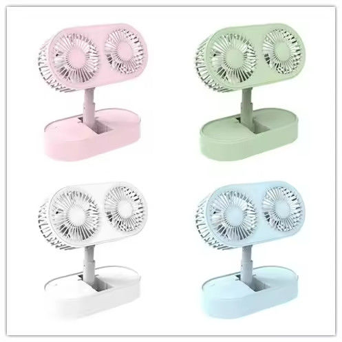 Summer Mini Silent Desktop Small Dual Motor USB Foldable Air Cooling 3 Gear Speeds Standing Portable Fan for Home Work Office